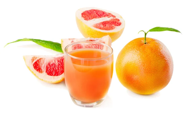 Grapefruit juice and grapefruit isolated on white — Stock Photo, Image