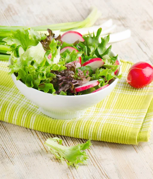 Fräsch sallad med sallad och rädisor — Stockfoto