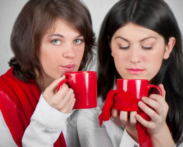 Two young women drinking tea — Stock Photo, Image