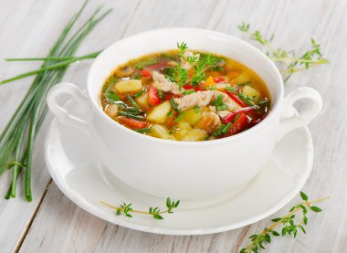 Chicken soup with vegetables clipart