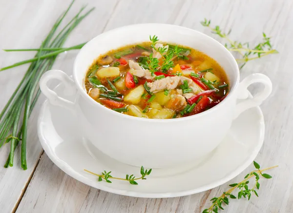 Sopa de pollo con verduras — Foto de Stock