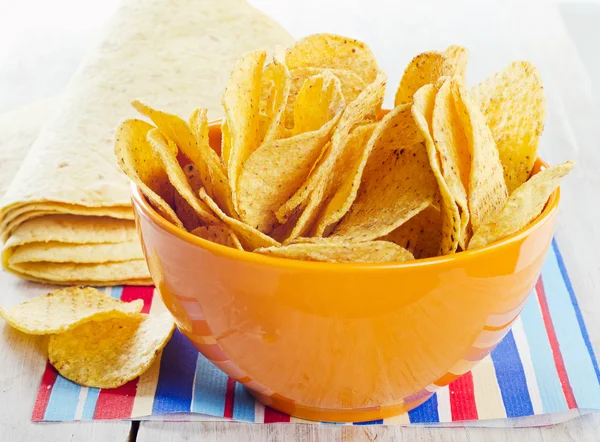 Corn tortillas and chips — Stock Photo, Image