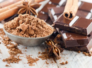 kırılmış çikolata bar ve baharatlar .