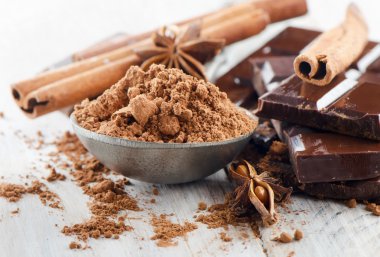 kırılmış çikolata bar ve baharatlar .