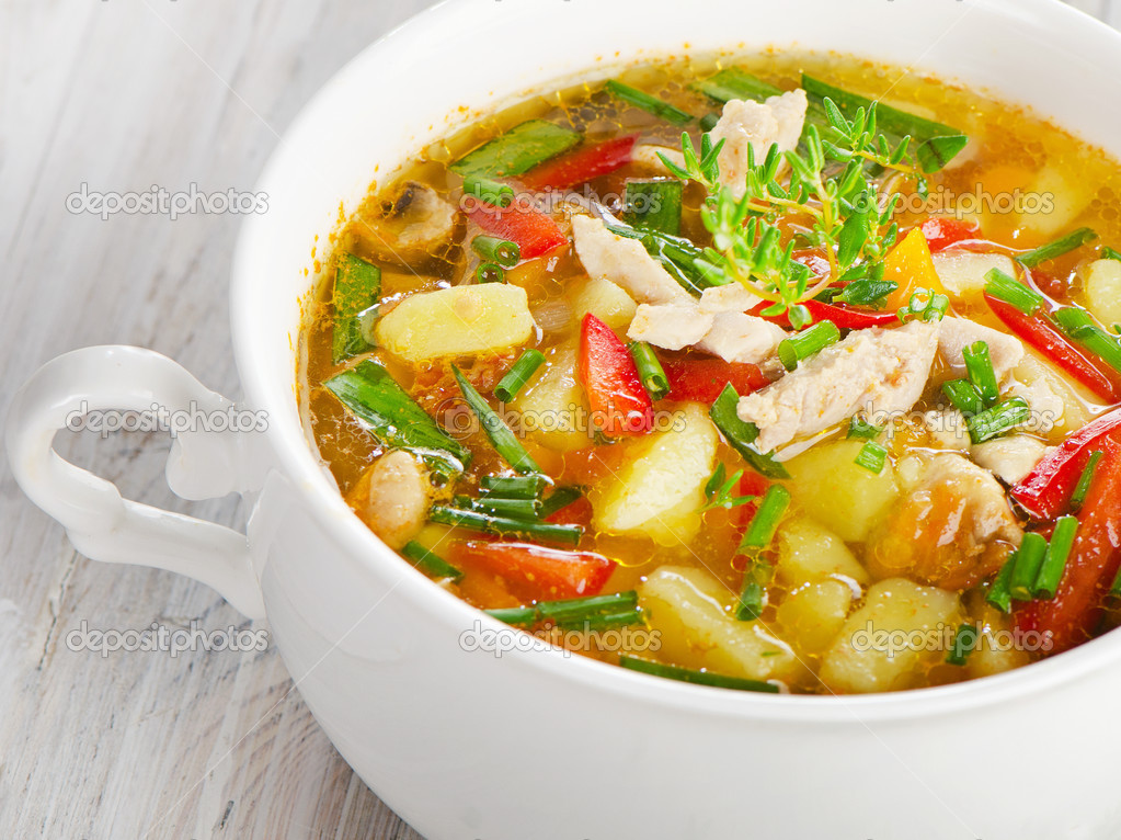Soup with vegetables and chicken.