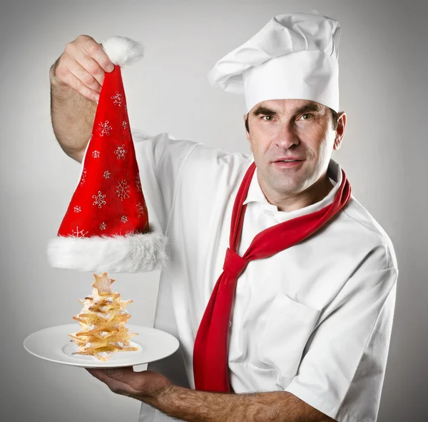 Lachende santa chef-kok — Stockfoto