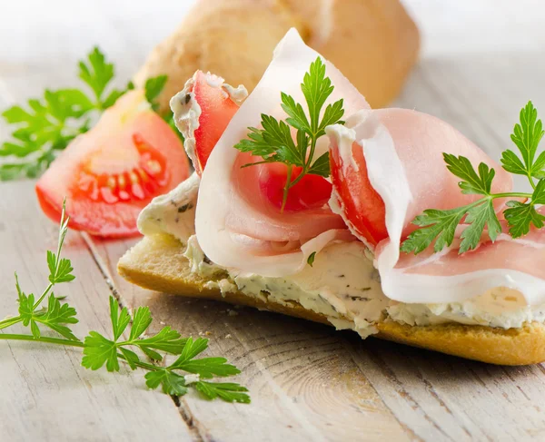 Bread with smoked bacon — Stock Photo, Image