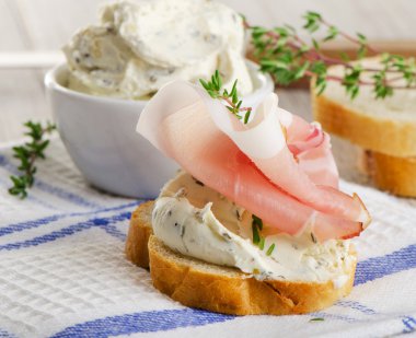 Baguette with bacon and cream cheese clipart