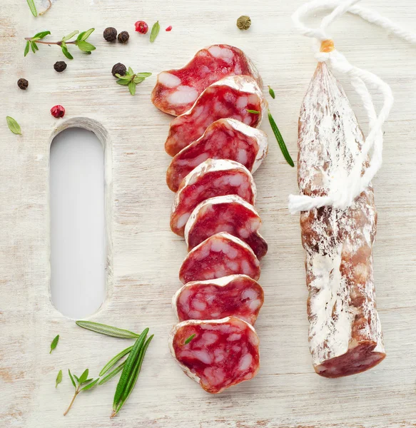 Platter with salami — Stock Photo, Image