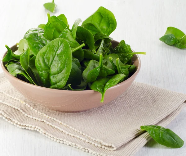 Hojas de espinacas verdes frescas — Foto de Stock