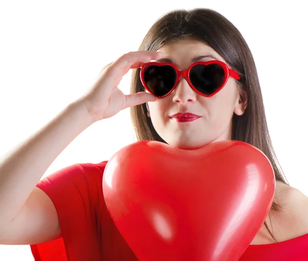 Chica sonriente con gafas de corazón — Foto de Stock