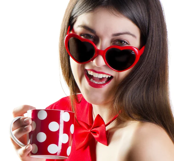 Smiling girl with heart glasses — Stock Photo, Image