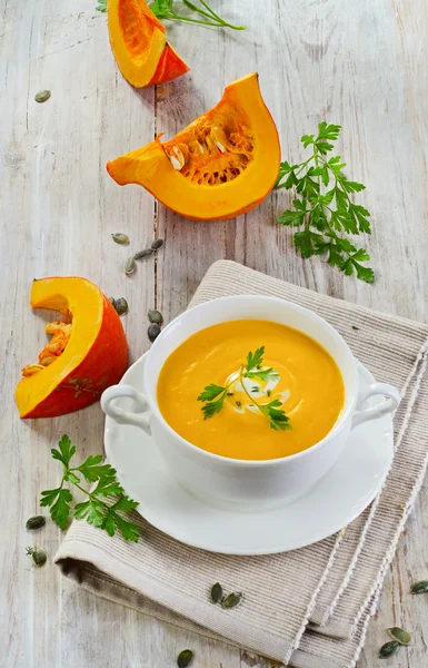 Cremige Kürbissuppe o — Stockfoto