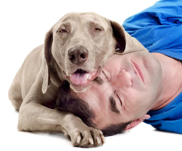 Uomo felice con cane — Foto Stock