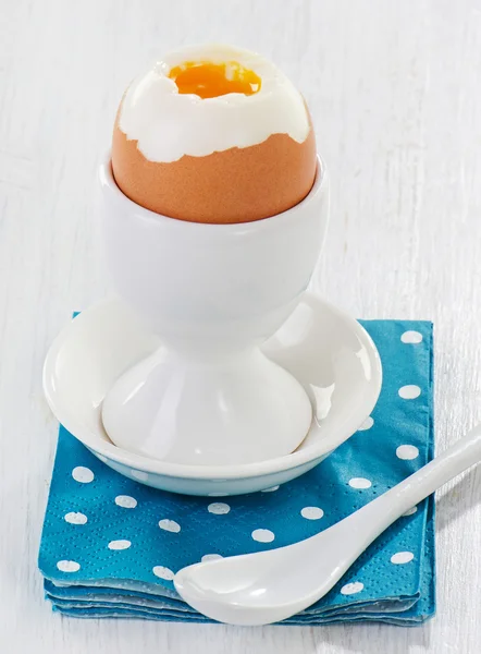 Boiled egg in egg cup — Stock Photo, Image