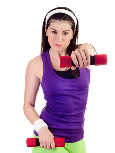 Young  woman  with dumbbells — Stock Photo, Image