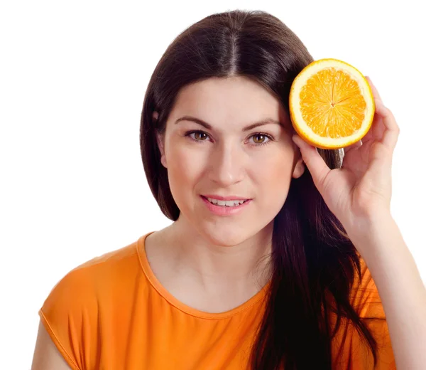 Woman with orange — Stock Photo, Image