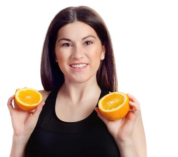 Woman with orange — Stock Photo, Image