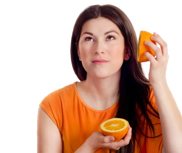 Kvinna med orange — Stockfoto