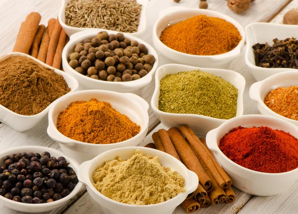 Spices in white bowls — Stock Photo, Image