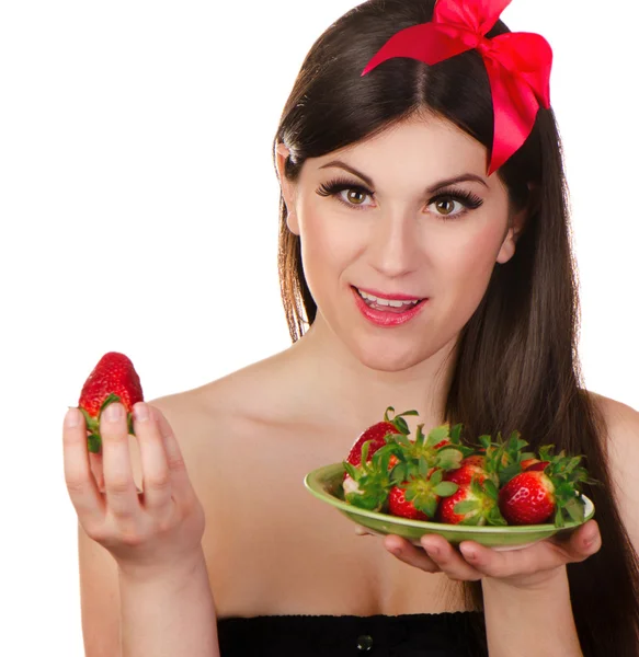 Mujer joven desayunando sano — Foto de Stock