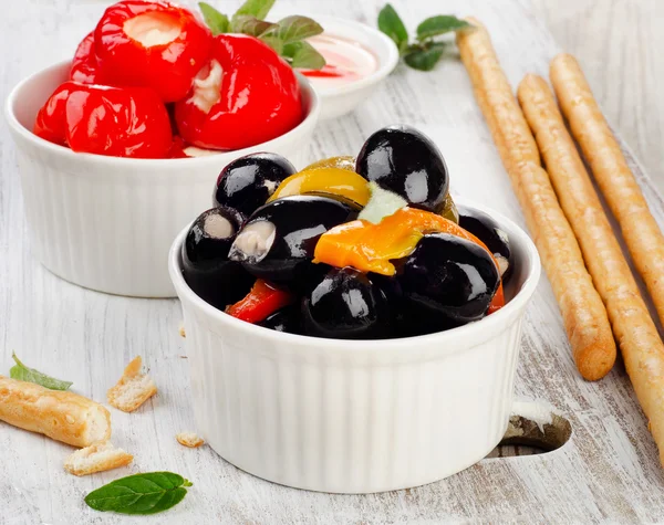 Olives and peppers filed with  cheese — Stock Photo, Image