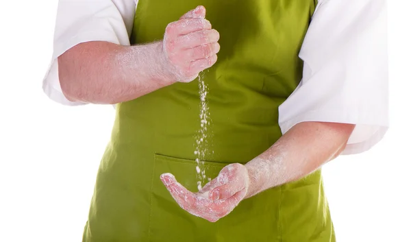 Szakácsok keze liszttel — Stock Fotó