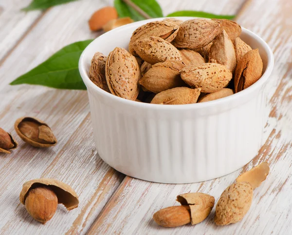 Almond nuts on table — Stock Photo, Image