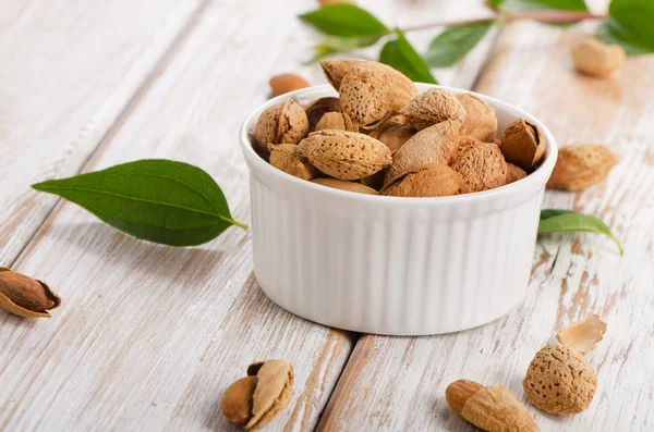 Almond nuts on table — Stock Photo, Image