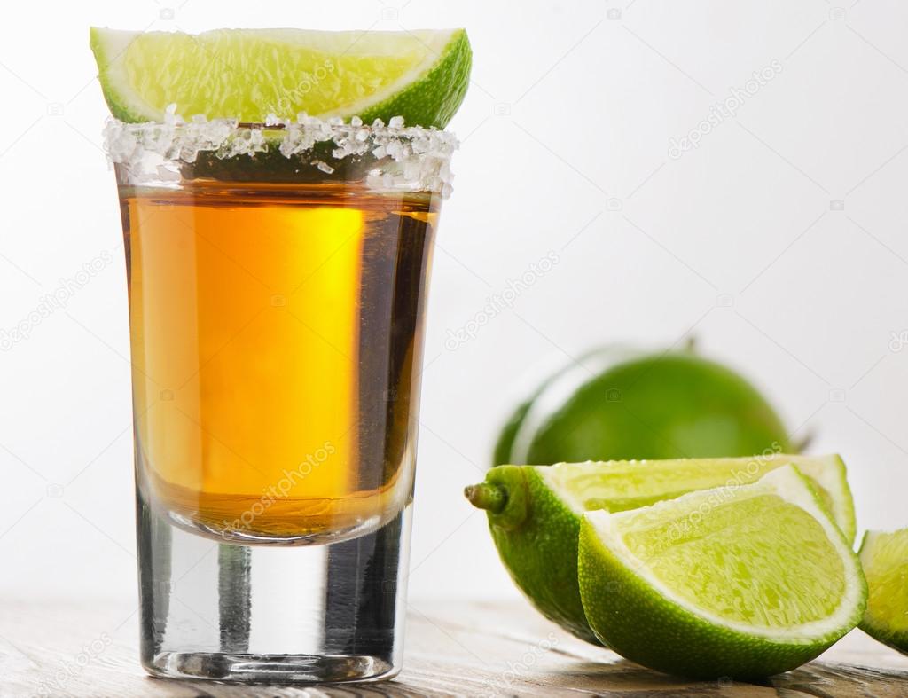 Tequila shot with lime