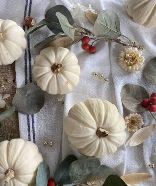 Tatil masası. Şükran Günü konseptin kutlu olsun. Üst manzara, düz uzanma