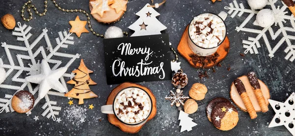 Christmas Table Setting Sweet Treats Holiday Season Concept Top View — Stock Photo, Image