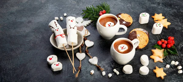 Composição Natal Com Chocolate Quente Biscoitos Conceito Época Férias Espaço — Fotografia de Stock