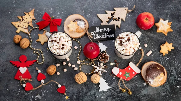Christmas Table Setting Sweet Treats Holiday Season Concept Top View — Stock Photo, Image