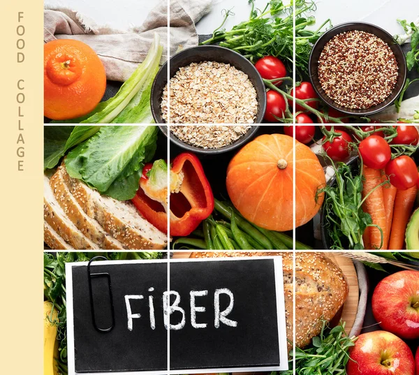 Collage Hecho Alimentos Alta Fibra Saludable Concepto Dieta Equilibrada Alimentos —  Fotos de Stock