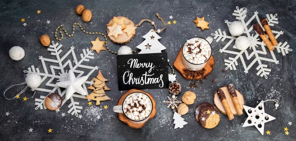 Kersttafel Met Zoete Lekkernijen Het Vakantieseizoen Concept Bovenaanzicht Vlak Lay — Stockfoto