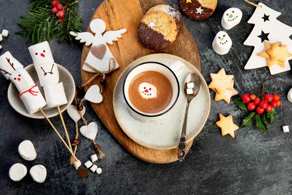 Composição Natal Com Chocolate Quente Biscoitos Conceito Época Férias Vista — Fotografia de Stock