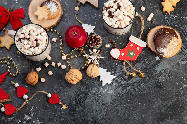 Kersttafel Met Zoete Lekkernijen Het Vakantieseizoen Concept Bovenaanzicht Flat Lay — Stockfoto