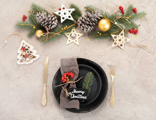 Mesa Cena Navidad Sobre Fondo Claro Concepto Temporada Vacaciones Vista — Foto de Stock