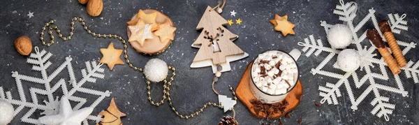 Kersttafel Met Zoete Lekkernijen Het Vakantieseizoen Concept Bovenaanzicht Flat Lay — Stockfoto