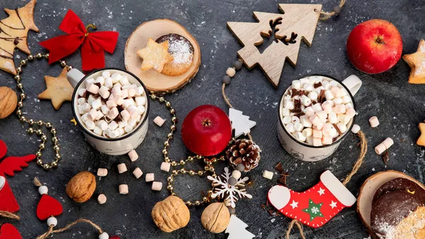 Table Noël Avec Friandises Sucrées Concept Saison Des Fêtes Vue — Photo