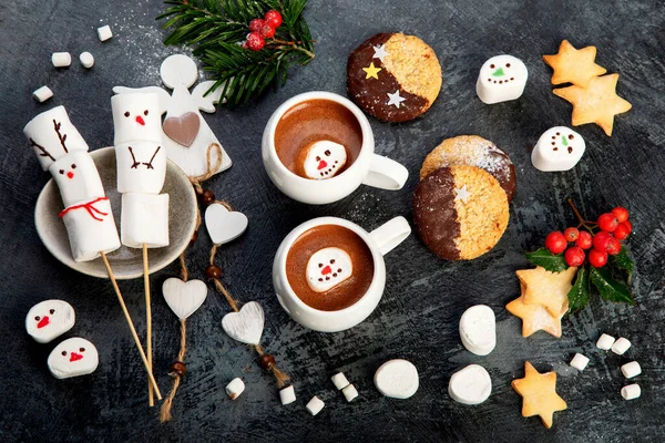 Christmas Composition Hot Chocolate Cookies Holiday Season Concept Top View — Stock Photo, Image