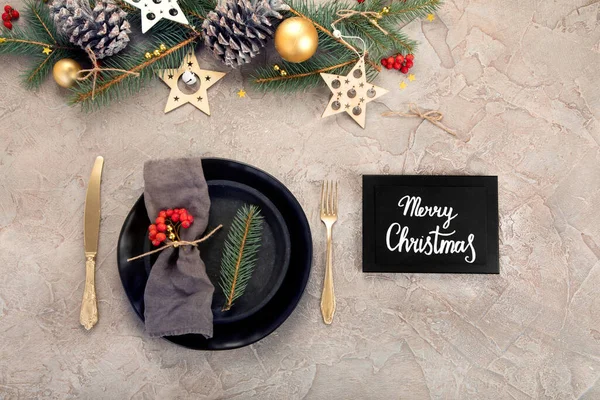 Kerstdiner Tafel Lichte Achtergrond Het Vakantieseizoen Concept Bovenaanzicht Flat Lay — Stockfoto