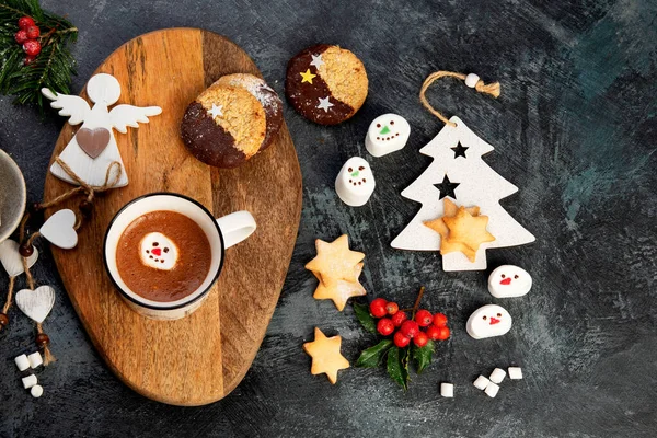 Christmas Composition Hot Chocolate Cookies Holiday Season Concept Top View — Stock Photo, Image