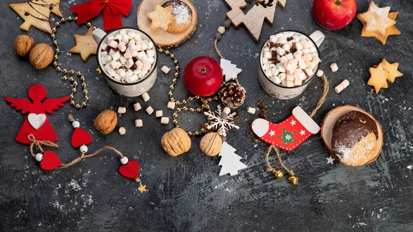 Mesa Navidad Con Dulces Concepto Temporada Vacaciones Vista Superior Plano — Foto de Stock