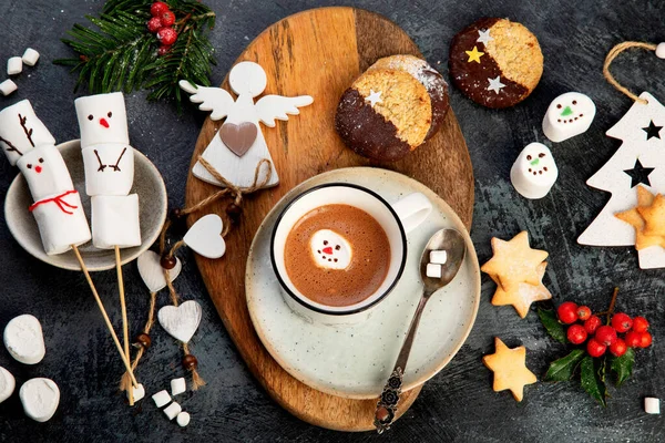 Christmas Composition Hot Chocolate Cookies Holiday Season Concept Top View — Stock Photo, Image