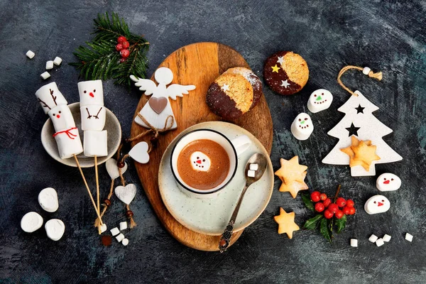 Christmas Composition Hot Chocolate Cookies Holiday Season Concept Top View — Stock Photo, Image