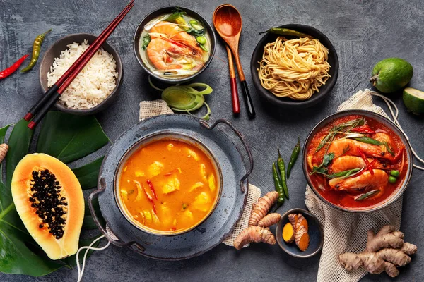 Traditional Thai Food Dark Background Oriental Food Concept Top View — Stock Photo, Image