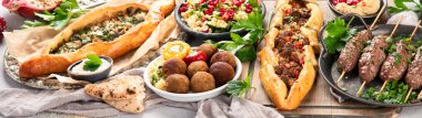 Turkish food on light background. Traditional food concept. Panorama clipart