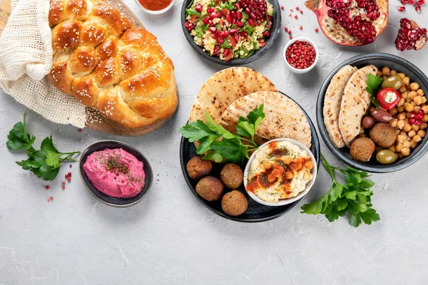 Єврейська Їжа Світлому Тлі Традиційна Концепція Їжі Плоть Зверху Копія — стокове фото